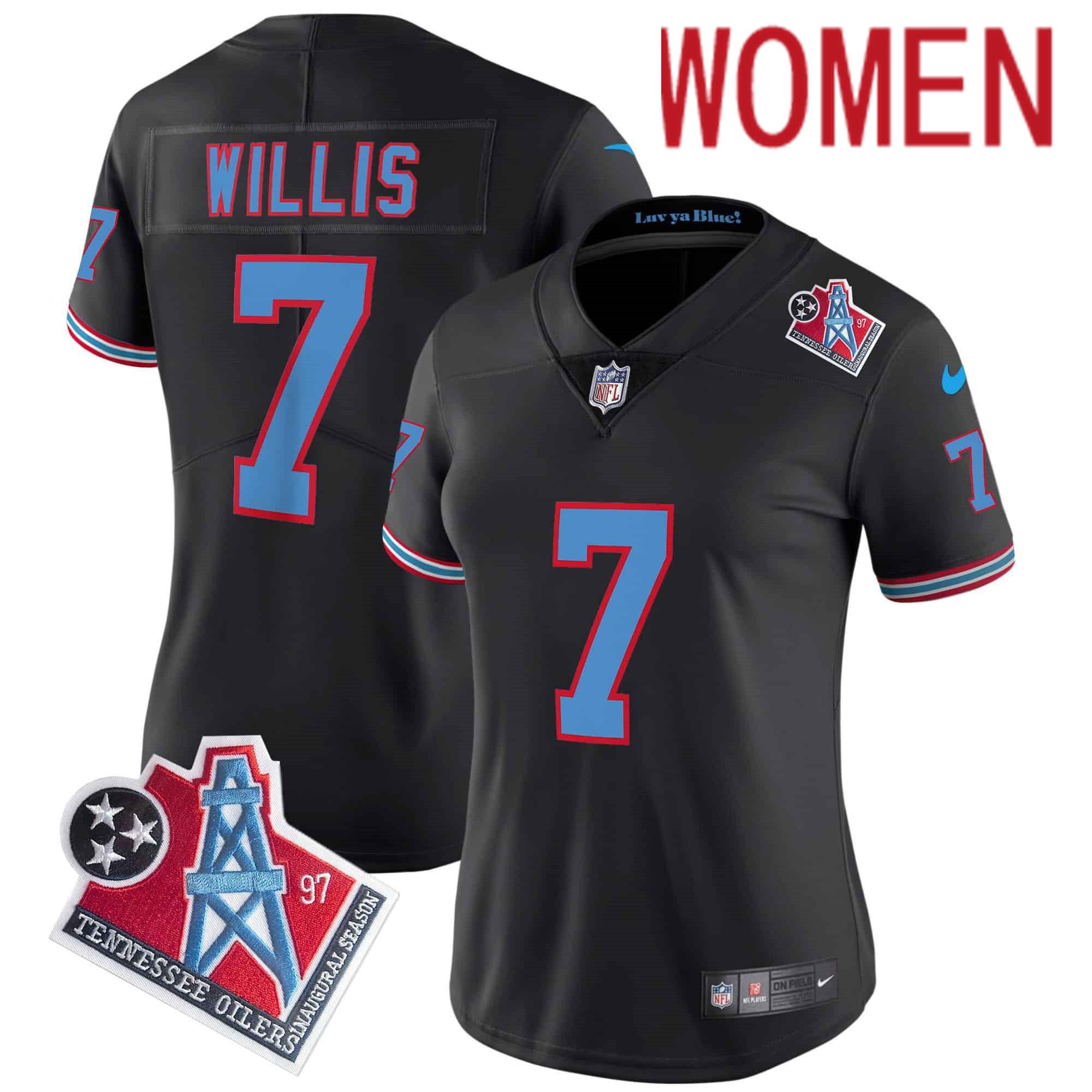Women Tennessee Titans 7 Willis Black 1997 Throwback 2024 Nike Limited Vapor NFL Jersey